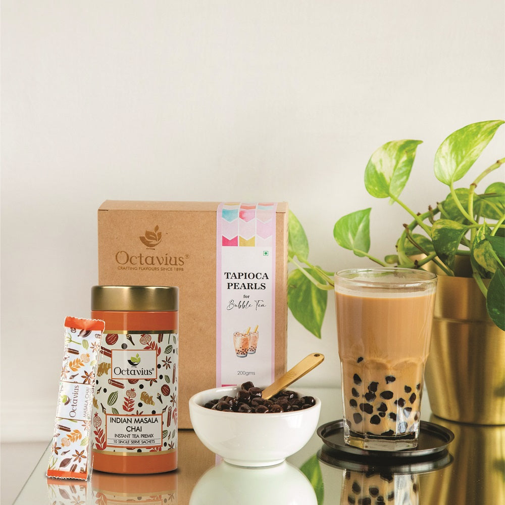 Bubble Tea Tapioca Pearls With Masala Chai Premix &amp; 10 Straw