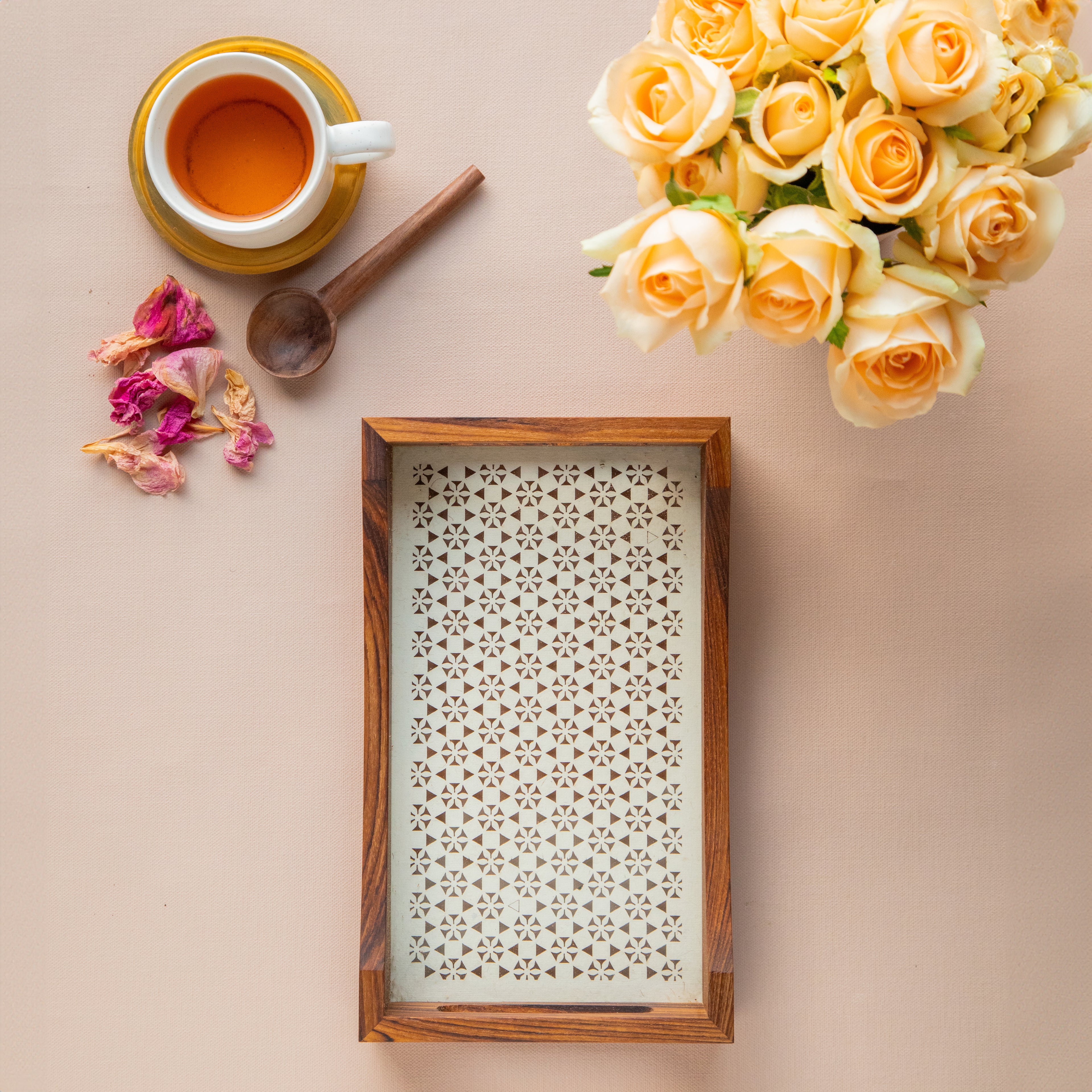 Wooden Tray With Glass Bottom Set of two