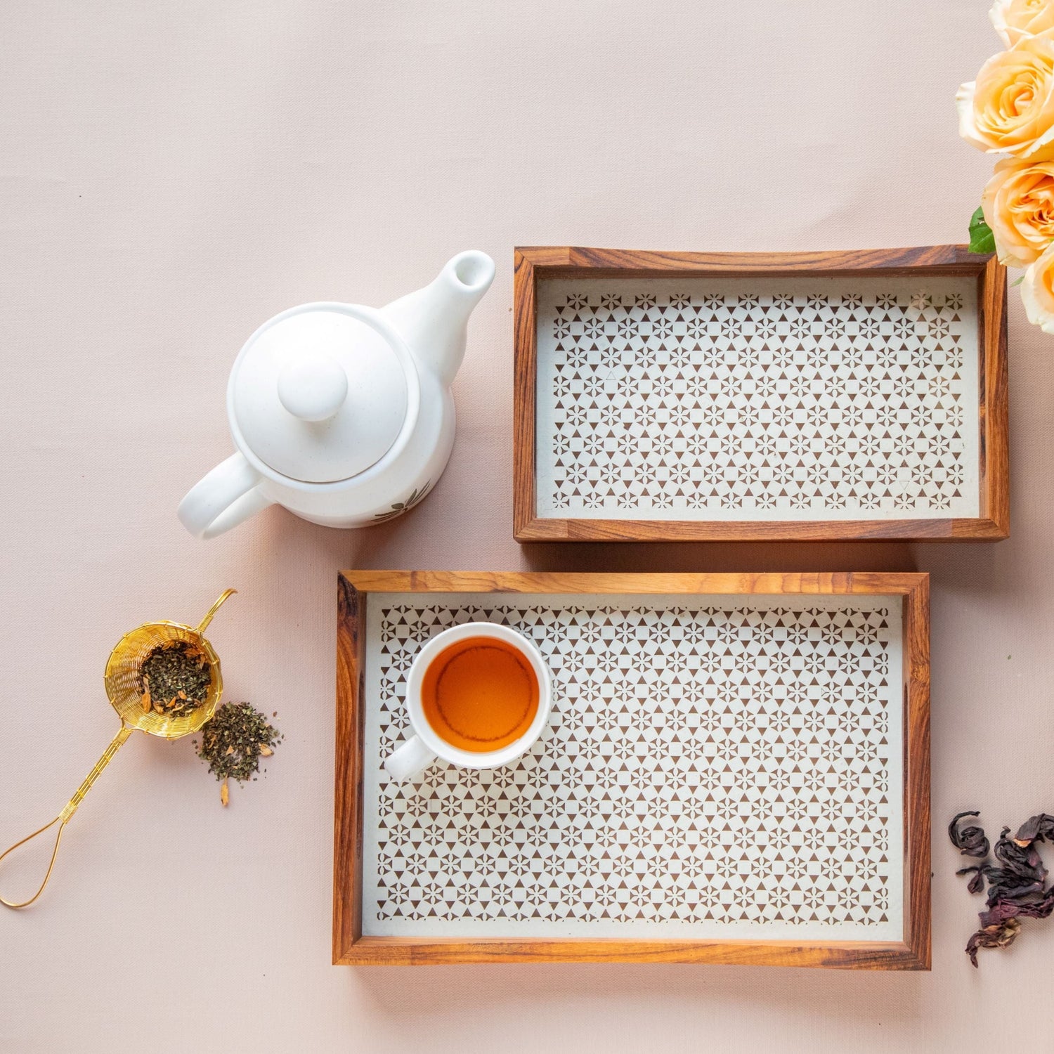 Wooden Tray With Glass Bottom Set of two