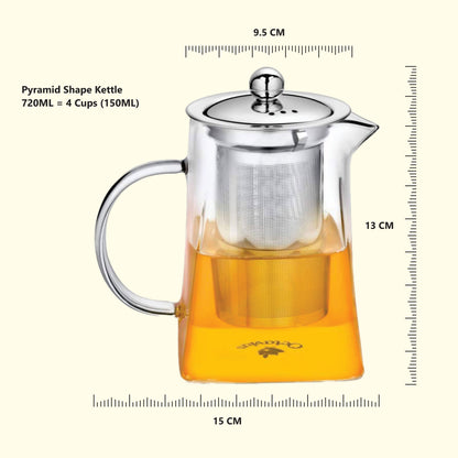 Pyramid Shaped Borosilicate Glass Kettle With Steel Infuser - 720 ML