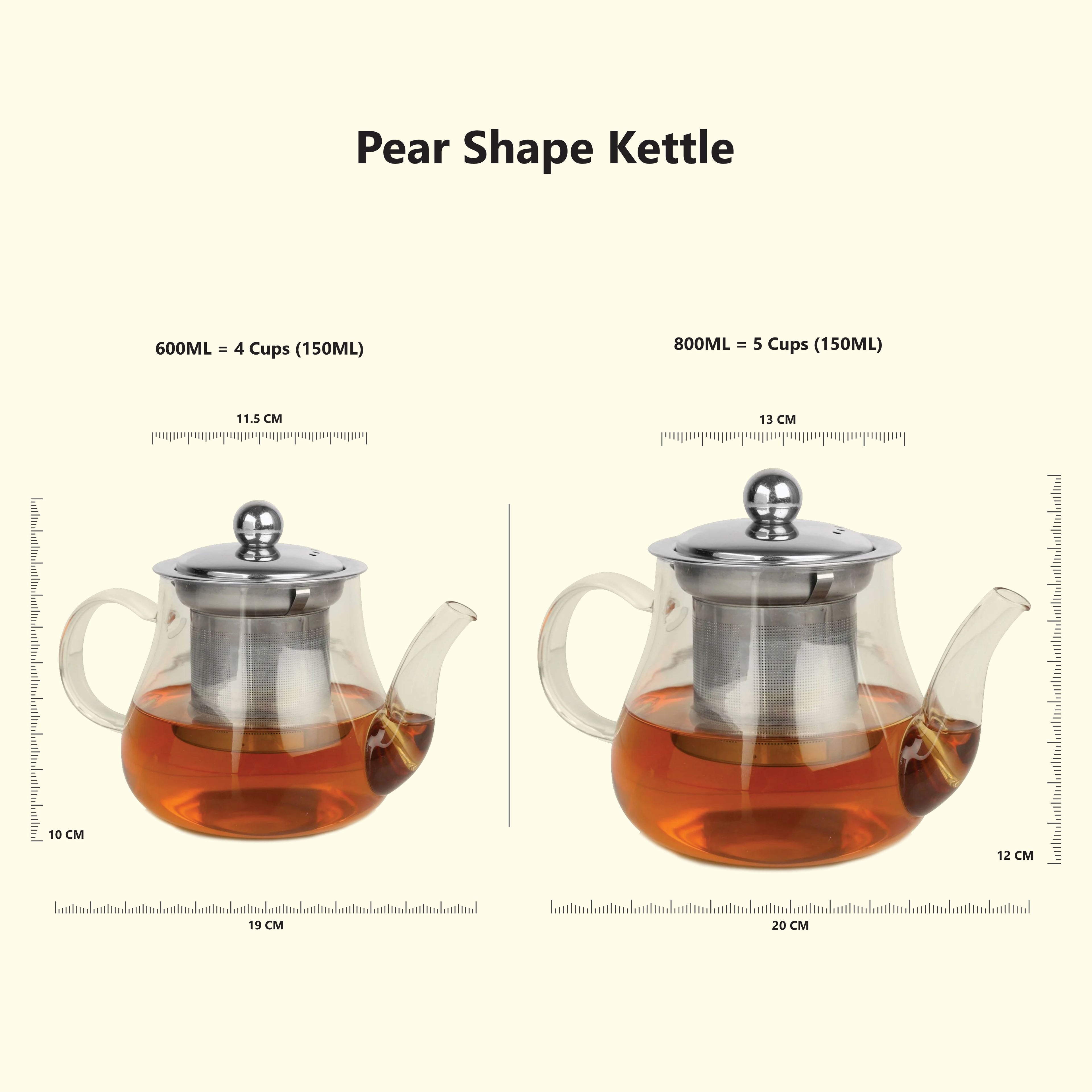 Pear Shaped Borosilicate Glass Kettle with Steel Infuser - 600 ML