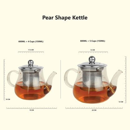 Pear Shaped Borosilicate Glass Kettle with Steel Infuser-Large 800ML