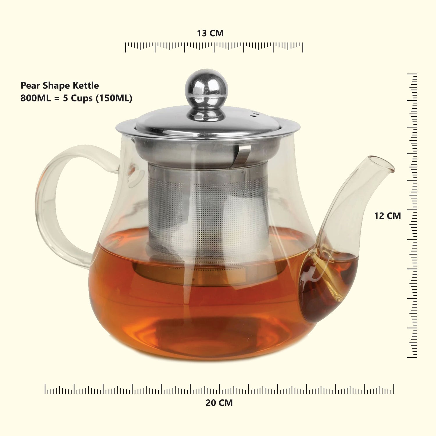 Pear Shaped Borosilicate Glass Kettle with Steel Infuser-Large 800ML