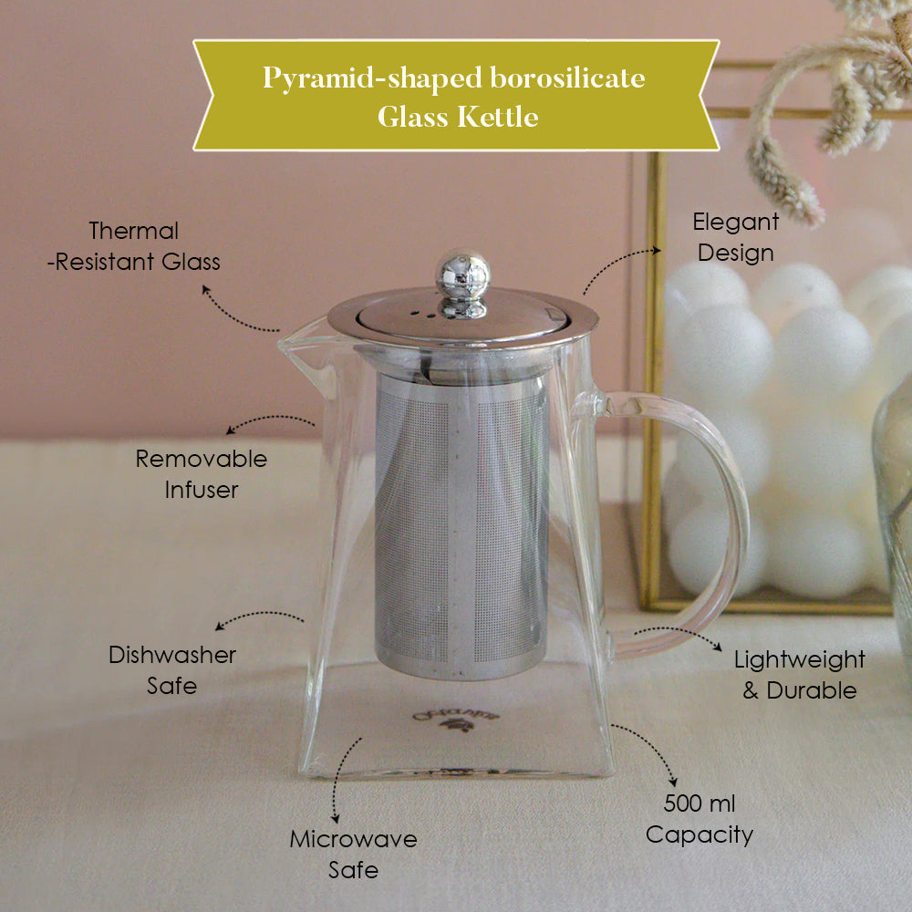 Perfect Brew Tea Set with Pyramid-shaped borosilicate Glass Kettle  + FREE Assorted Black Teas Mini box