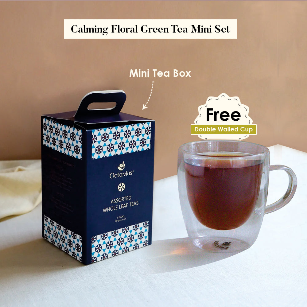 Calming Floral Green Tea Mini Set with Free Double-Walled Glass Cup