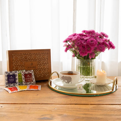 Assortment of fine teas - 90 teabags in Floral Cutwork Wooden box