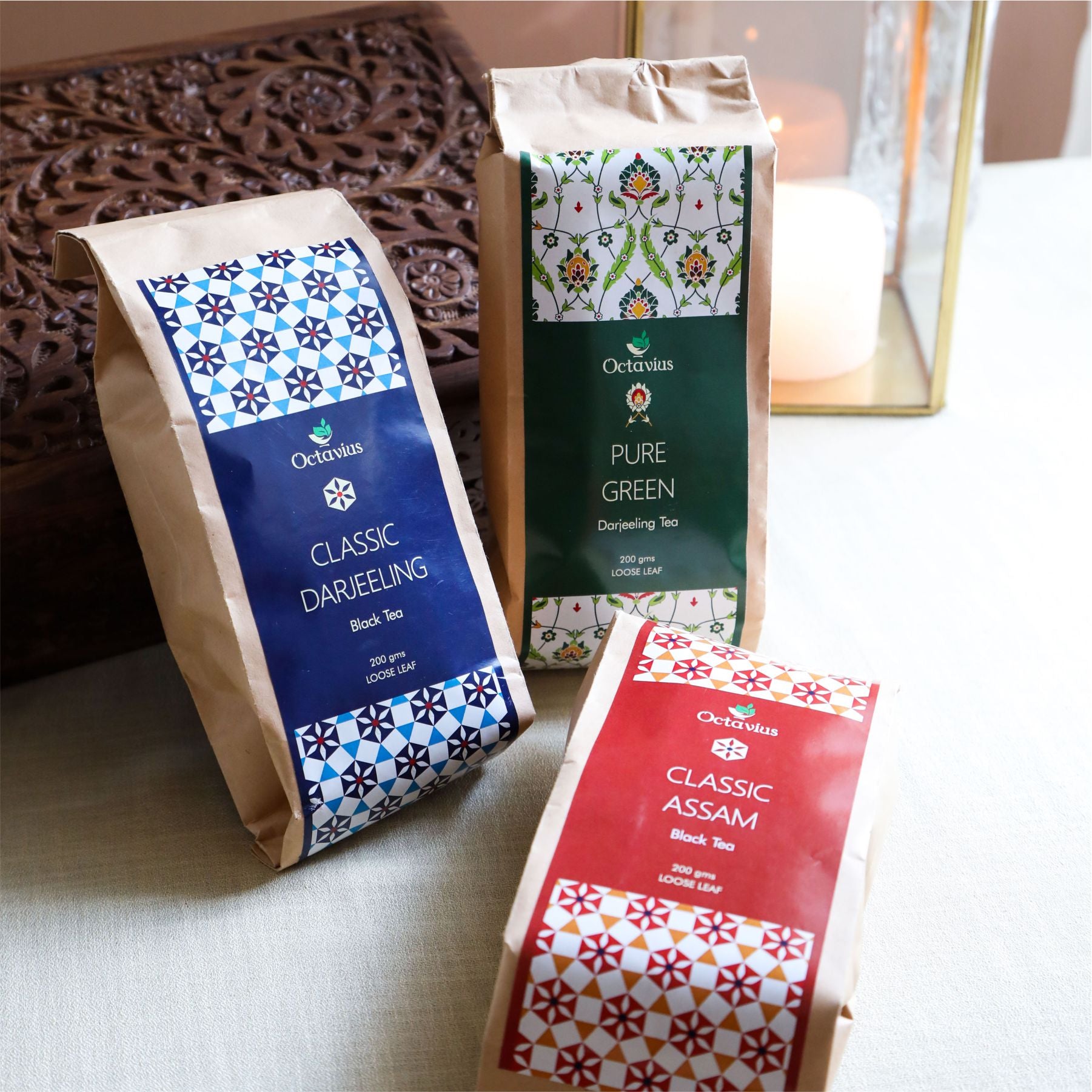 Indian Tea Collection - Premium Black &amp; Green Whole Leaf Teas In Handcrafted Sheesham Wood Box