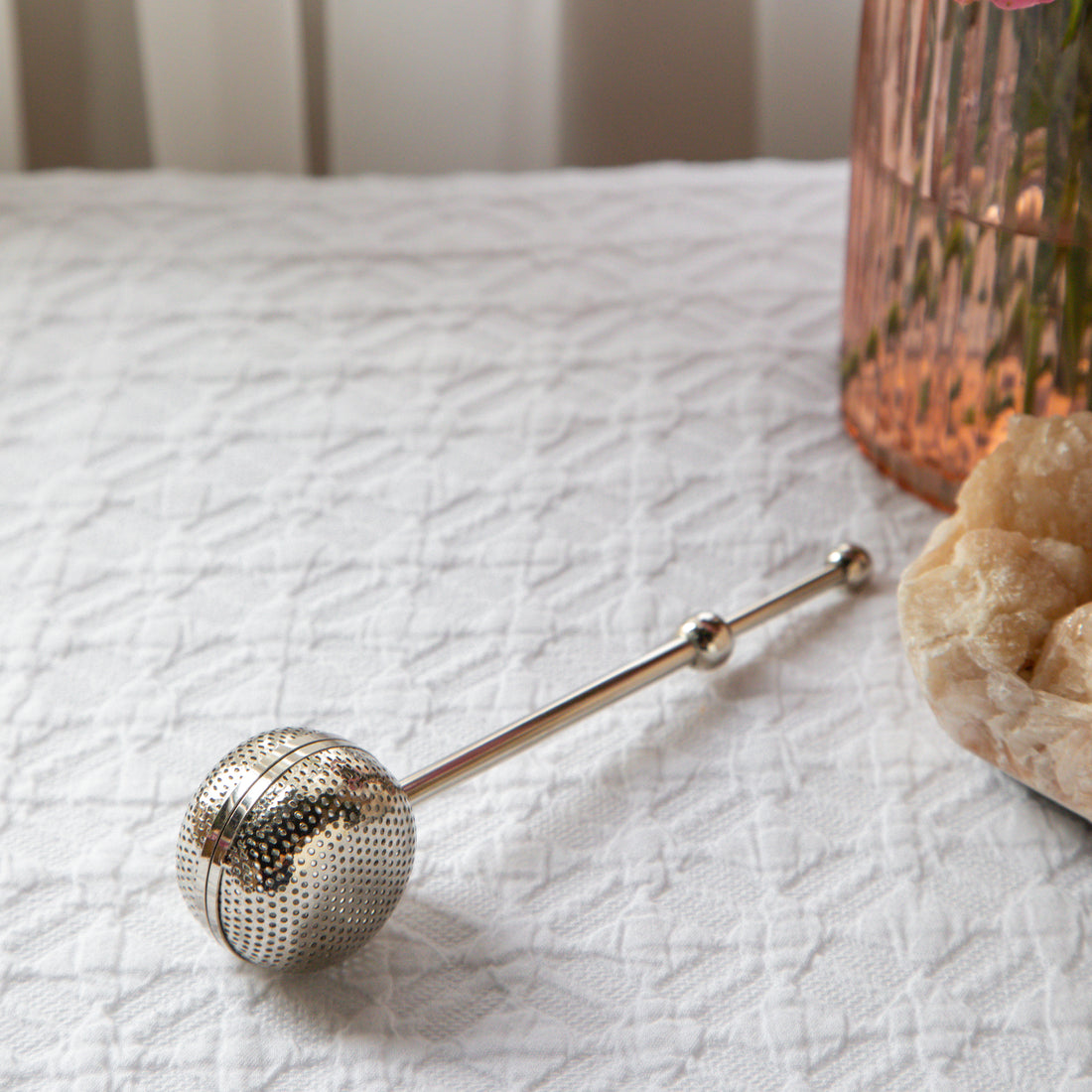 Ball Shaped Brass Infuser with Long Push handle ( Nickel Plated )