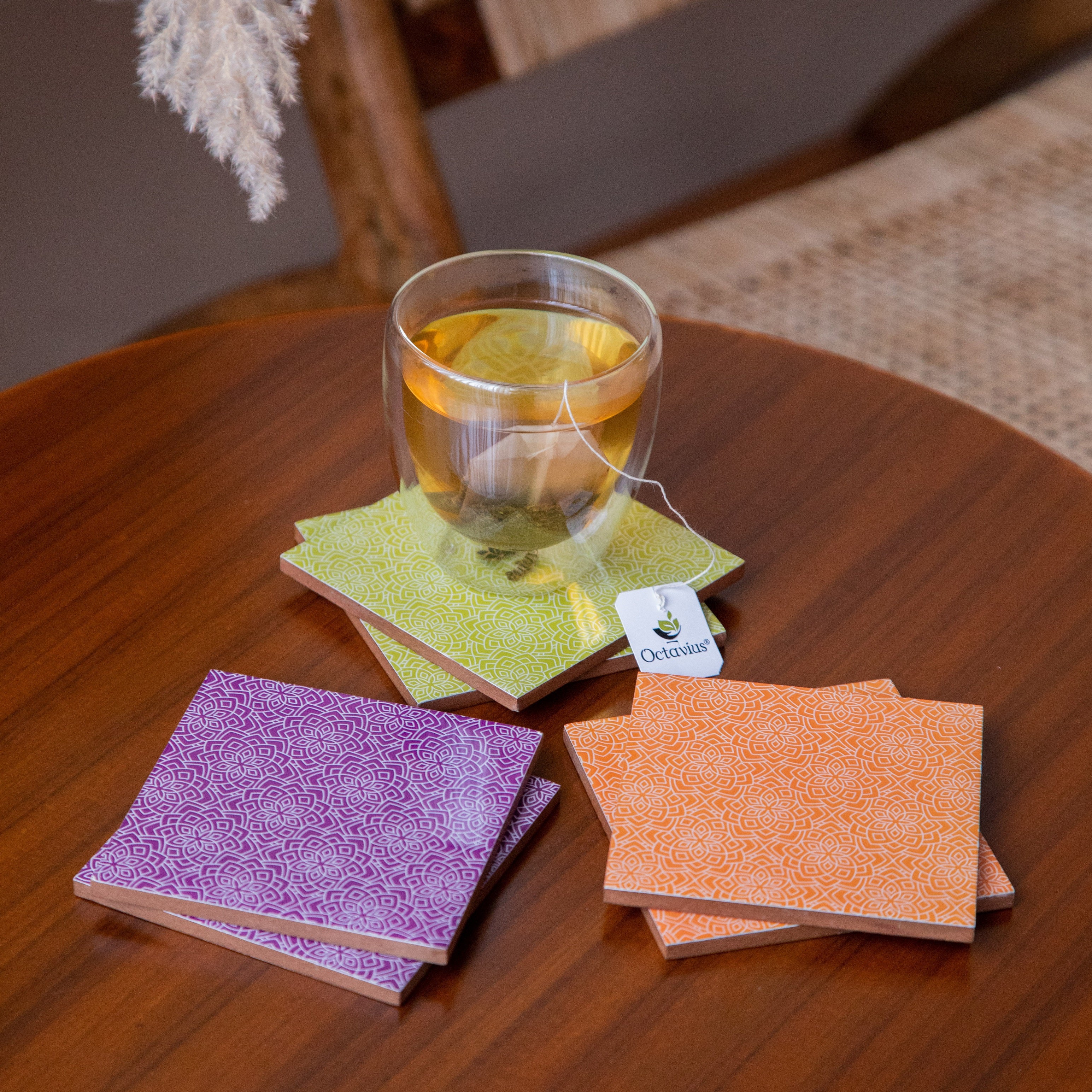 Printed Wooden Coasters With Holder- Set of Six