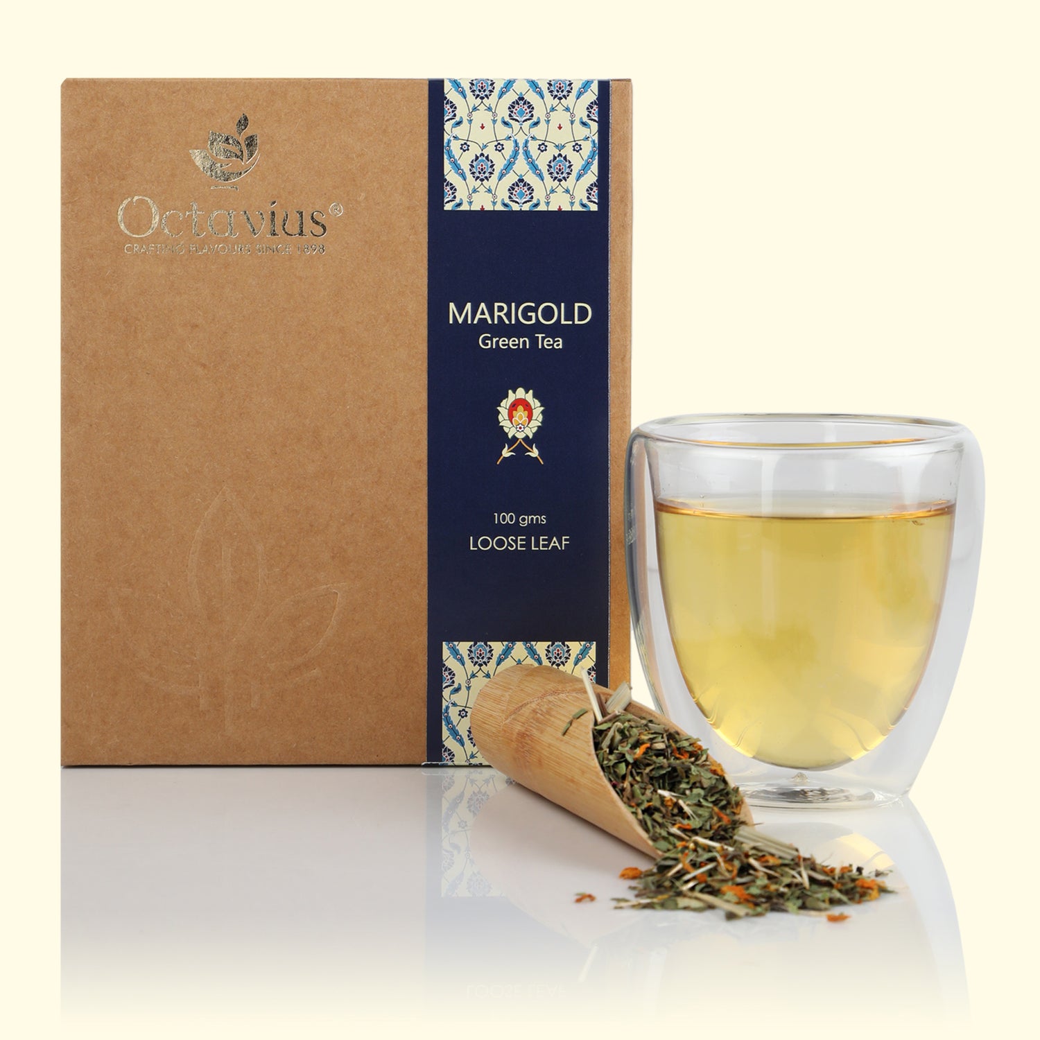 Marigold and Lemon Grass Green Tea Loose Leaf in Kraft Box - 100Gms