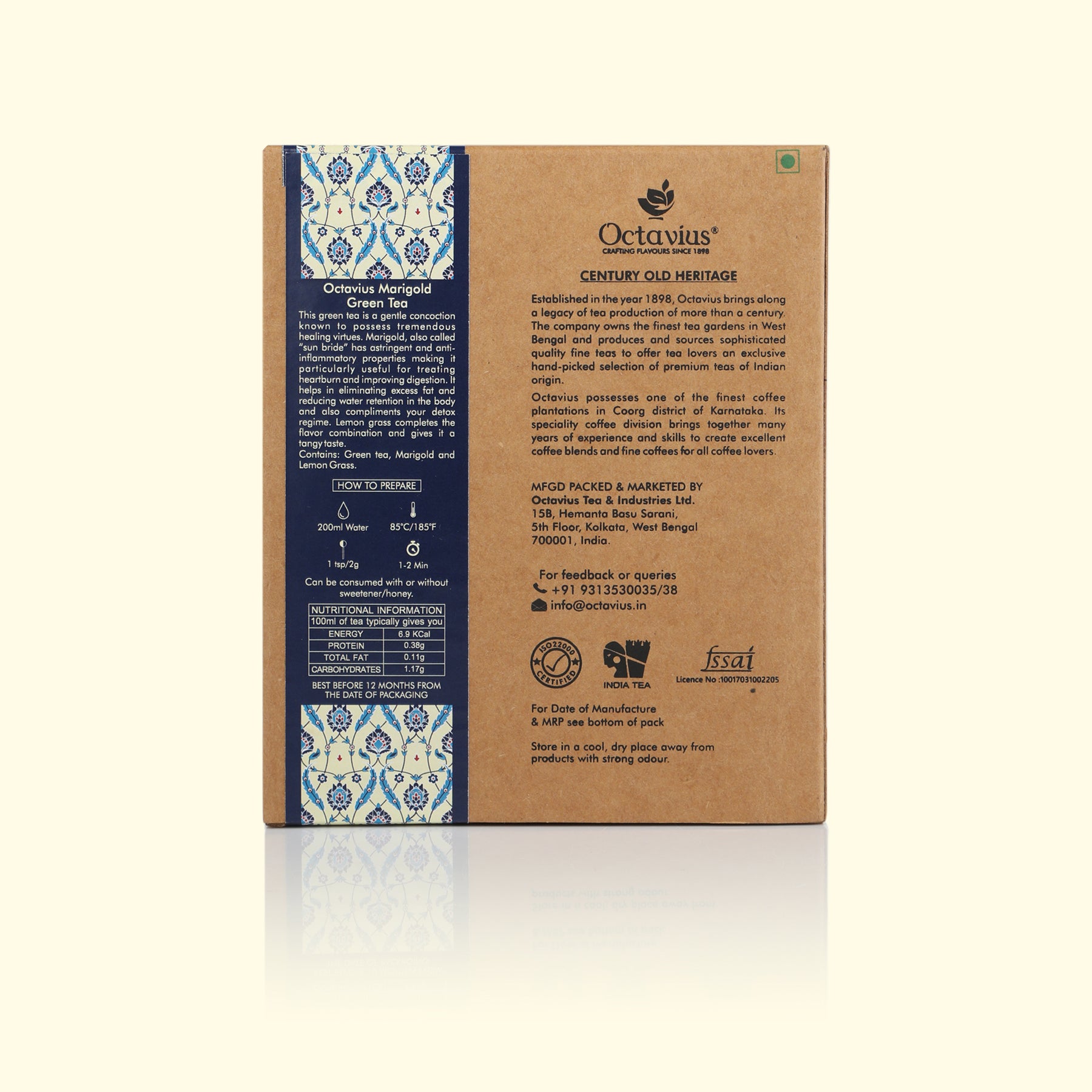 Marigold and Lemon Grass Green Tea Loose Leaf in Kraft Box - 100Gms