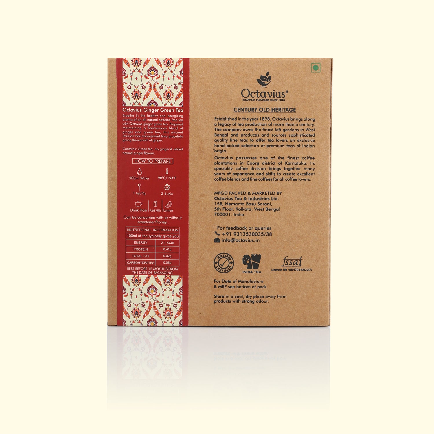 Ginger Green Tea Loose Leaf in Kraft Box - 100 Gms