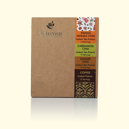 4 in 1 Instant Premix - Indian Masala, Ginger, Cardamom, Coffee 50 Sachets 