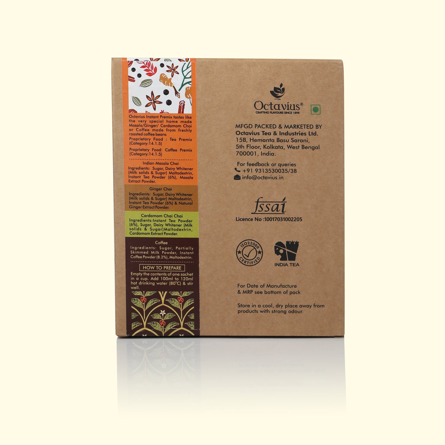 4 in 1 Instant Premix - Indian Masala, Ginger, Cardamom, Coffee 50 Sachets 