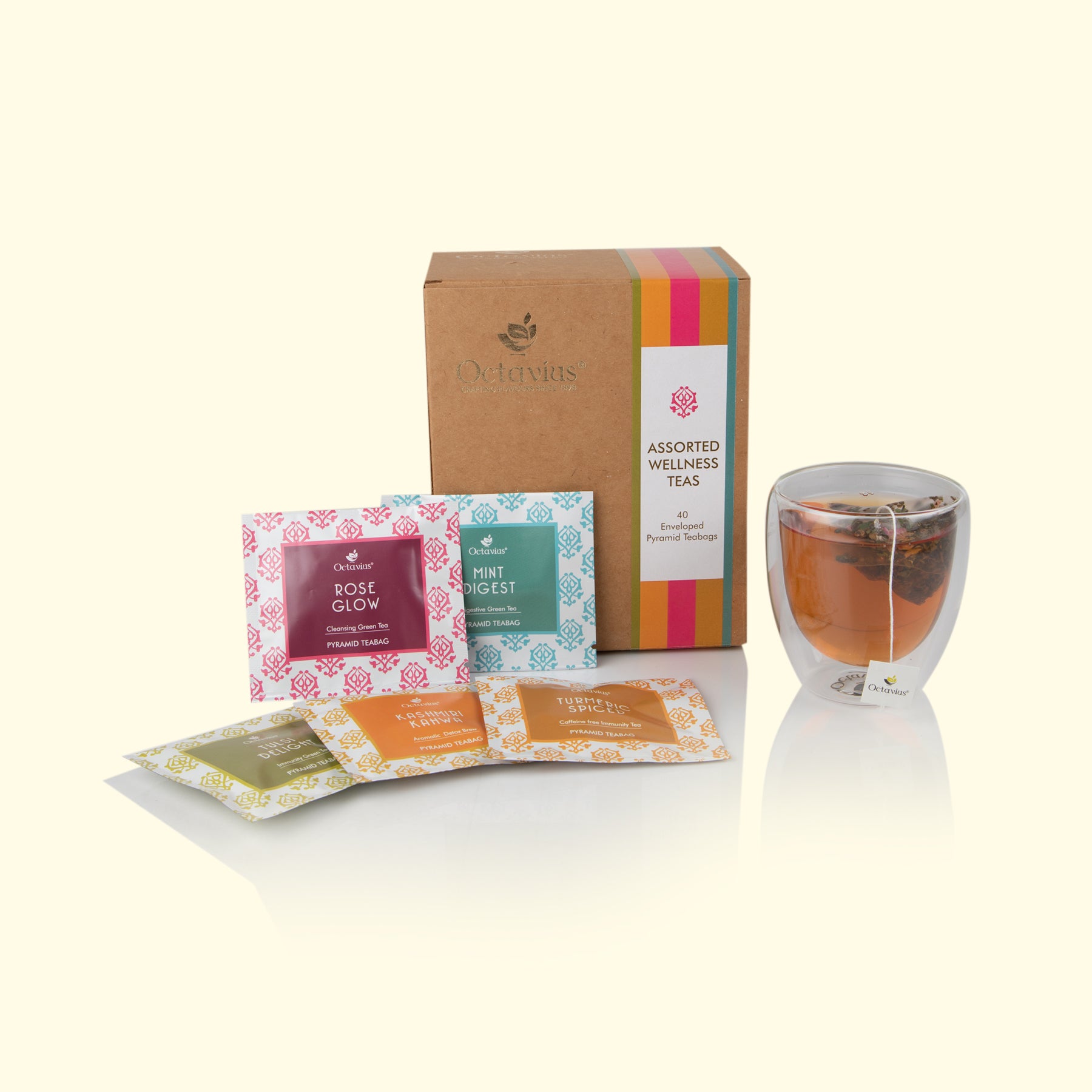 Assorted Wellness Teas   - 40 Enveloped Pyramid Tea Bags