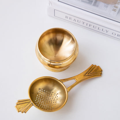 Octavius Vintage Brass Tea Strainer with long handle ( 5 cms base diameter)
