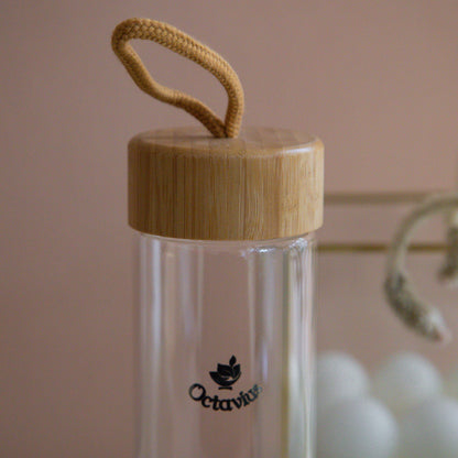Borosilicate Glass Bottle With Wooden Cap - 600ML