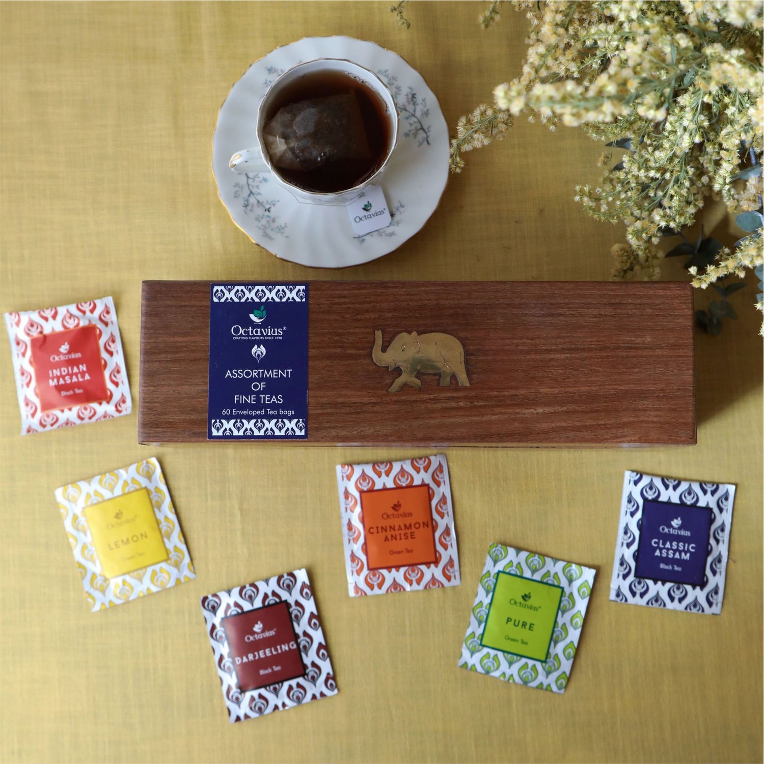 Assortment of Fine Teas- 60 Teabags in Sheesham Wood Box