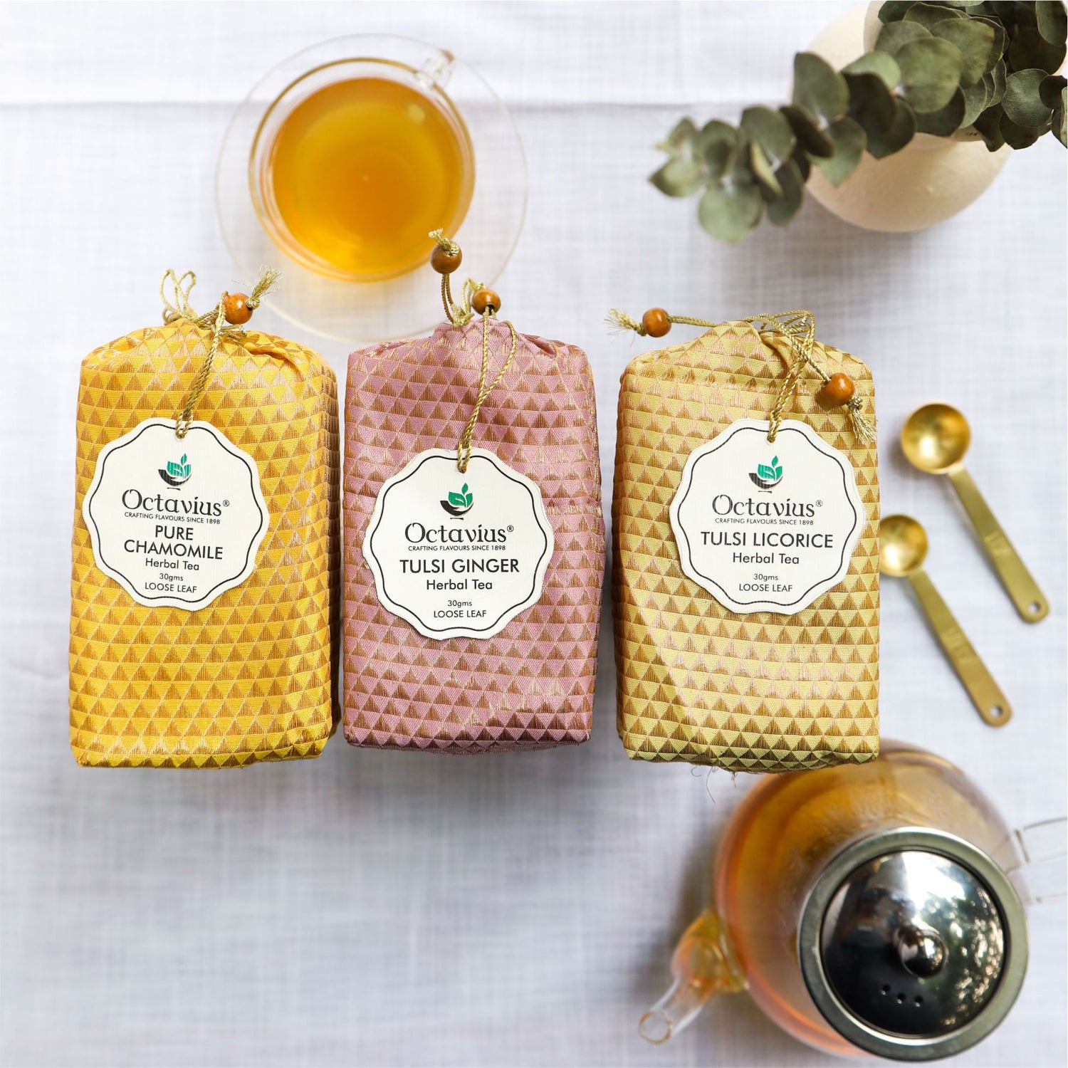 Wellness Caffeine Free Teas- Festive Range (Tulsi Ginger , Tulsi Licorice, Pure Chamomile)