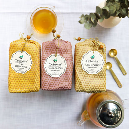 Wellness Caffeine Free Teas- Festive Range (Tulsi Ginger , Tulsi Licorice, Pure Chamomile)