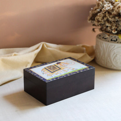 Tulsi Sweet Rose Chamomile Herbal Tea in Elephant Print Wooden Box (Caffeine Free)