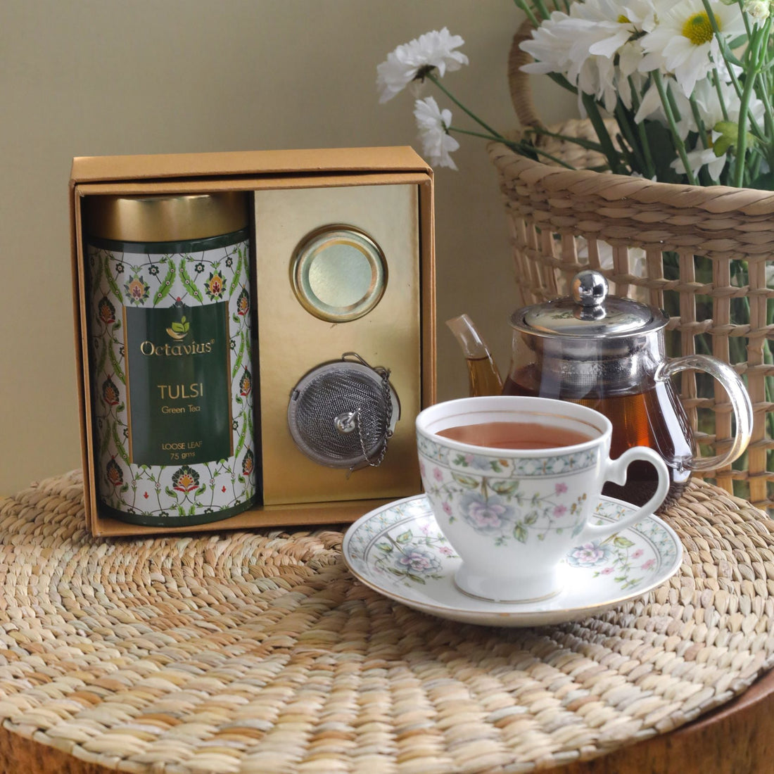 Tea Essentials - One Green Tea Of  Your Choice, An Infuser &amp; Honey